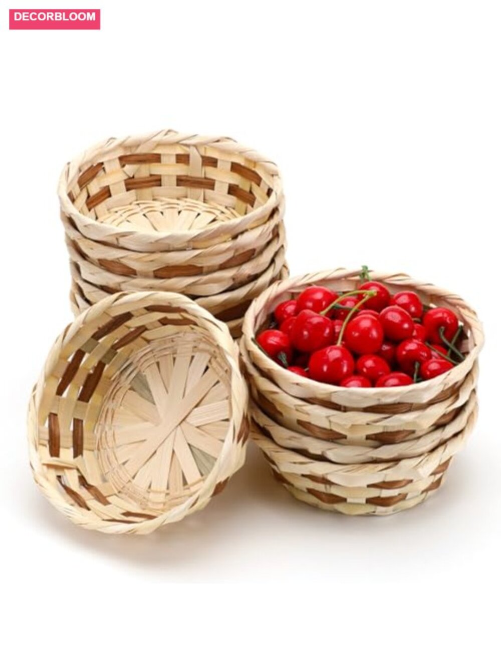 12 Pack Round Bamboo Woven Gift Baskets 6.5" Small Bread Fruit Serving